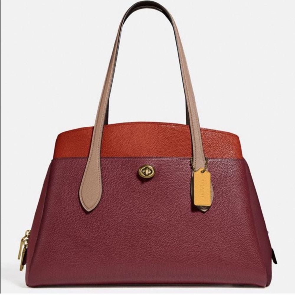 COACH Lora Carryall Burgundy Colorblock Shoulder Bag